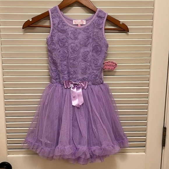 Popatu Girls Floral Sleeveless Fit and Flare Dress in Purple. - Picture 3 of 14